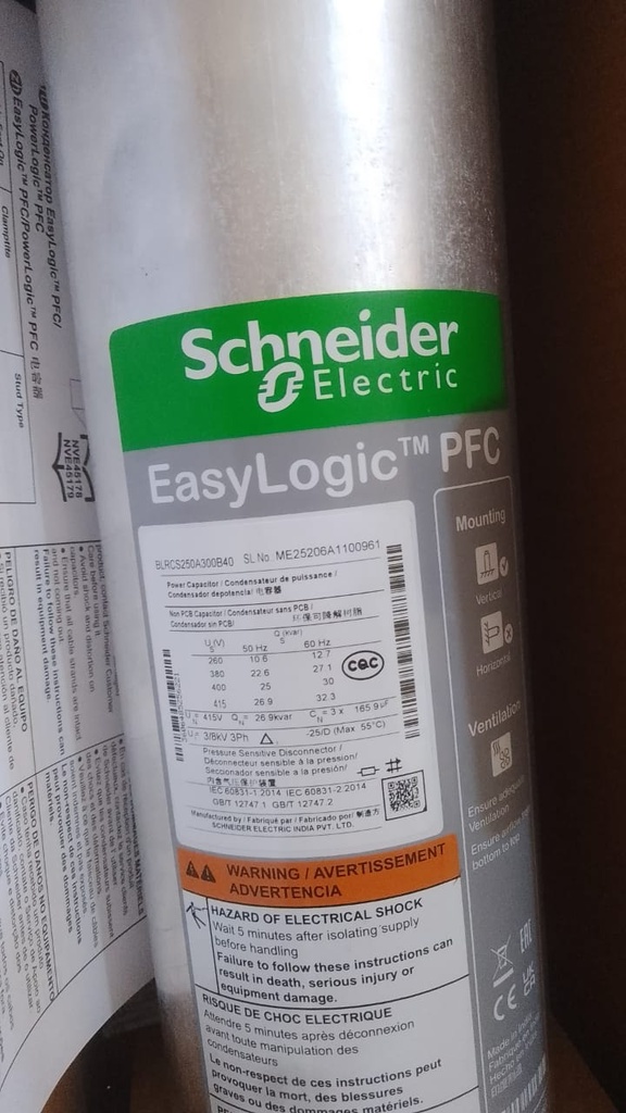 Schneider -NEW Easy Can 25 / 30.25 Kvar مكثف 25 كيلو فار/ 400 فولت BLRCS250A300B40 